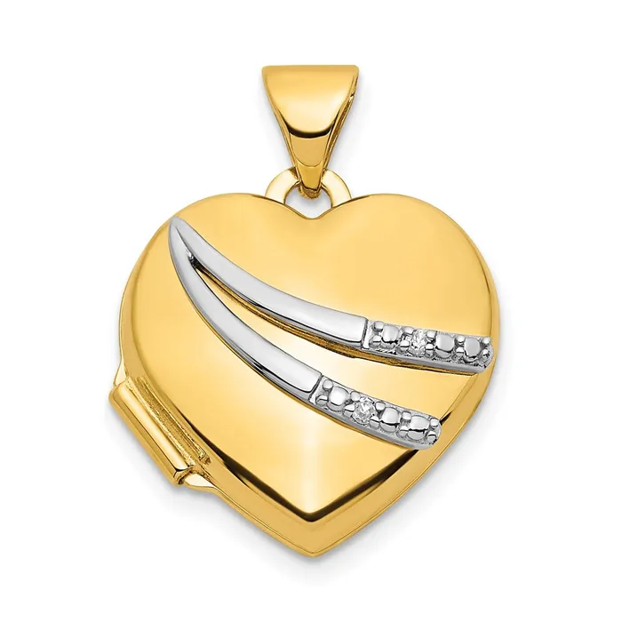 TreasureFineJewelers PreStyled Sets 14k Yellow Gold Rhodium w White Gold Rhodium 01ct Diamond 15mm Heart Locket