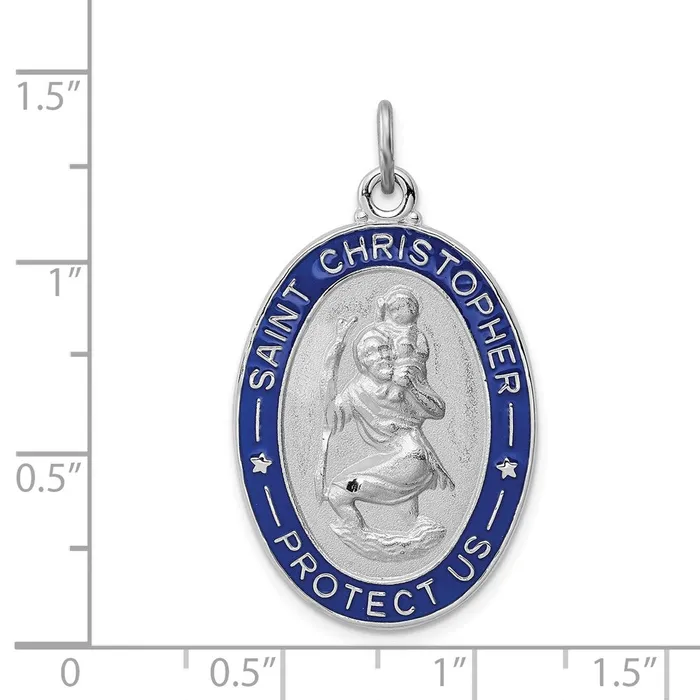TreasureFineJewelers Rings Sterling Silver Rhodiumplated Enameled St Christopher Medal