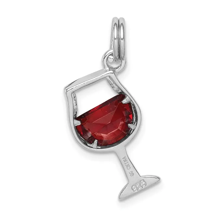 TreasureFineJewelers Rings Sterling Silver Rhodiumplated Red CZ Wine Glass Charm