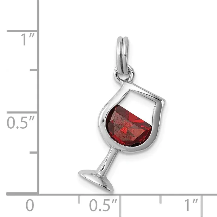 TreasureFineJewelers Rings Sterling Silver Rhodiumplated Red CZ Wine Glass Charm