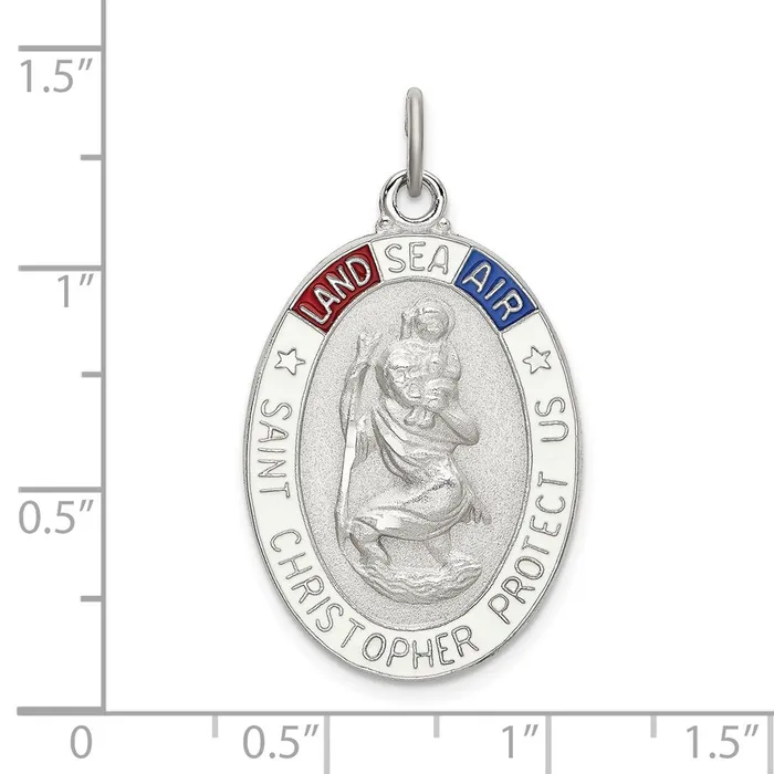TreasureFineJewelers Rings Sterling Silver SatinPolishedDC Enamel St Christopher Medal