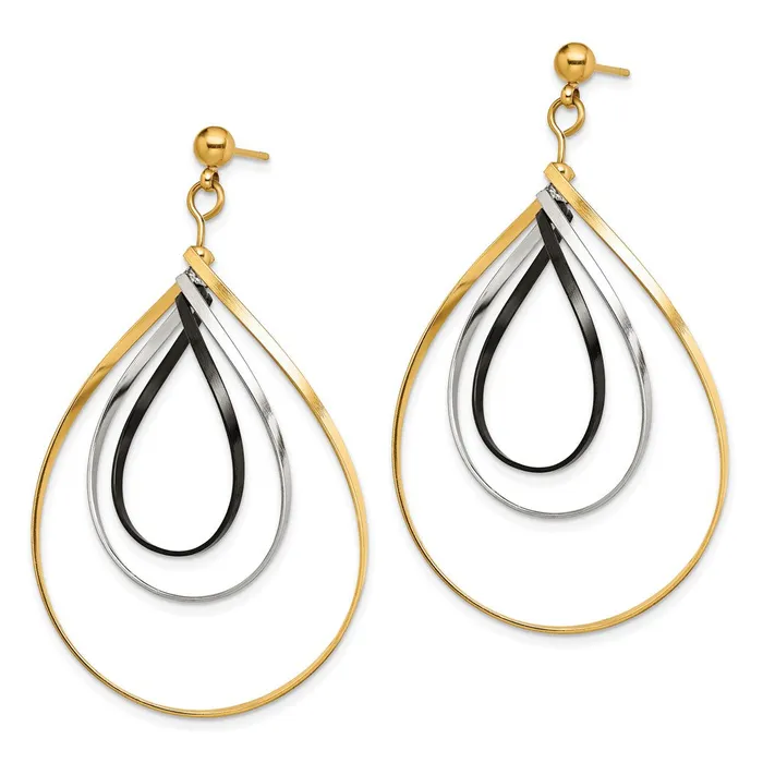 TreasureFineJewelers Stainless Steel Polished Black and Yellow IP Twisted Post Dangle Earrings Earrings