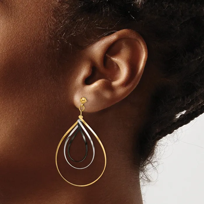TreasureFineJewelers Stainless Steel Polished Black and Yellow IP Twisted Post Dangle Earrings Earrings