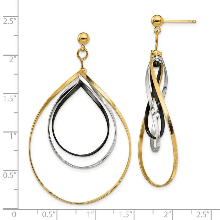 TreasureFineJewelers Stainless Steel Polished Black and Yellow IP Twisted Post Dangle Earrings Earrings