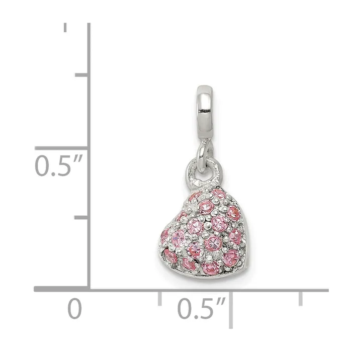 TreasureFineJewelers Sterling Silver Pink CZ Puffed Heart Enhancer Rings