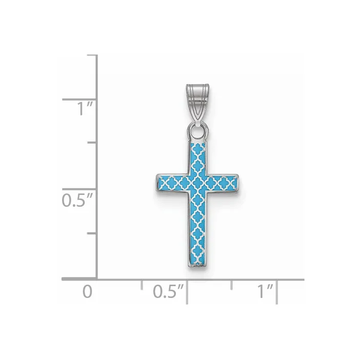 TreasureFineJewelers Sterling Silver Rhodiumplated Blue Enameled Cross Hatch Cross Charm Rings